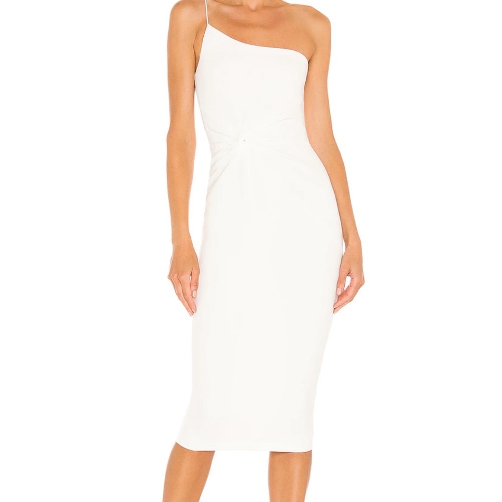 Nookie One Shoulder Midi Dress in White, Size Large
